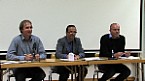 Bild: Ewald Hiebl, Hans Holzinber und Stefan Wally bei der Ringvorlesung an der Universität Salzburg anlässlich des 100. Geburtstags Robert Jungks