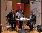 Bild: Föderl-Schmid, Rüdiger Safranski und Michael Kerbler bei der vierten Salzburger Vorlesung